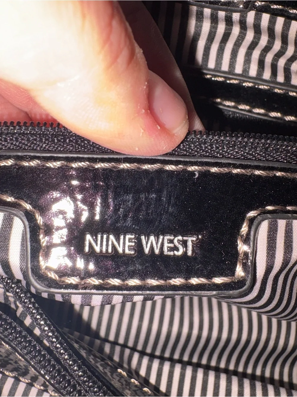Nine West Butterfly Sequin Graphic Tote Bag Black Patent Shopper